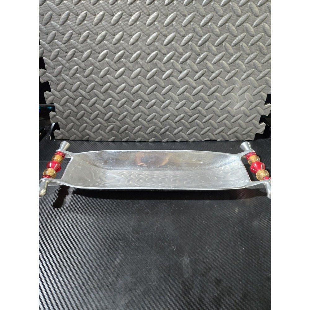 Art Deco Chrome Plated Charcuterie Serving Tray W/ Bakelite Handle Accents